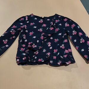 Janie and Jack Dark Blue Top with Pink Floral Design